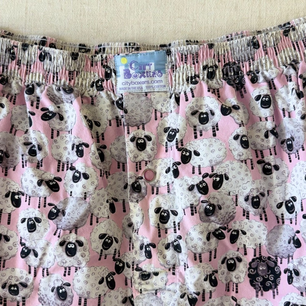 City Boxers Sheep Print Pajama Shorts Mens Size 4X Pink Cotton Sleepwear USA